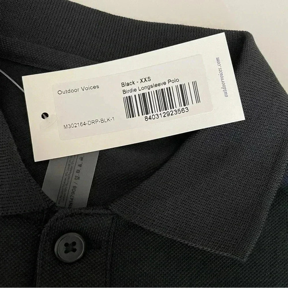 Outdoor Voices Birdie Long Sleeve Polo XXS Black Golf Preppy Oversized - Picture 12 of 13